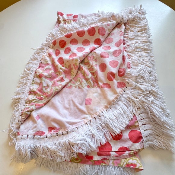 Vintage 1970s bedspread, pink faux patchwork print, fringed, full size bed - Picture 7 of 10